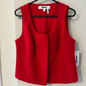 DKNY Women's Red Solid Scoop Neck Sleeveless Button-Front Tank Top Size 4P